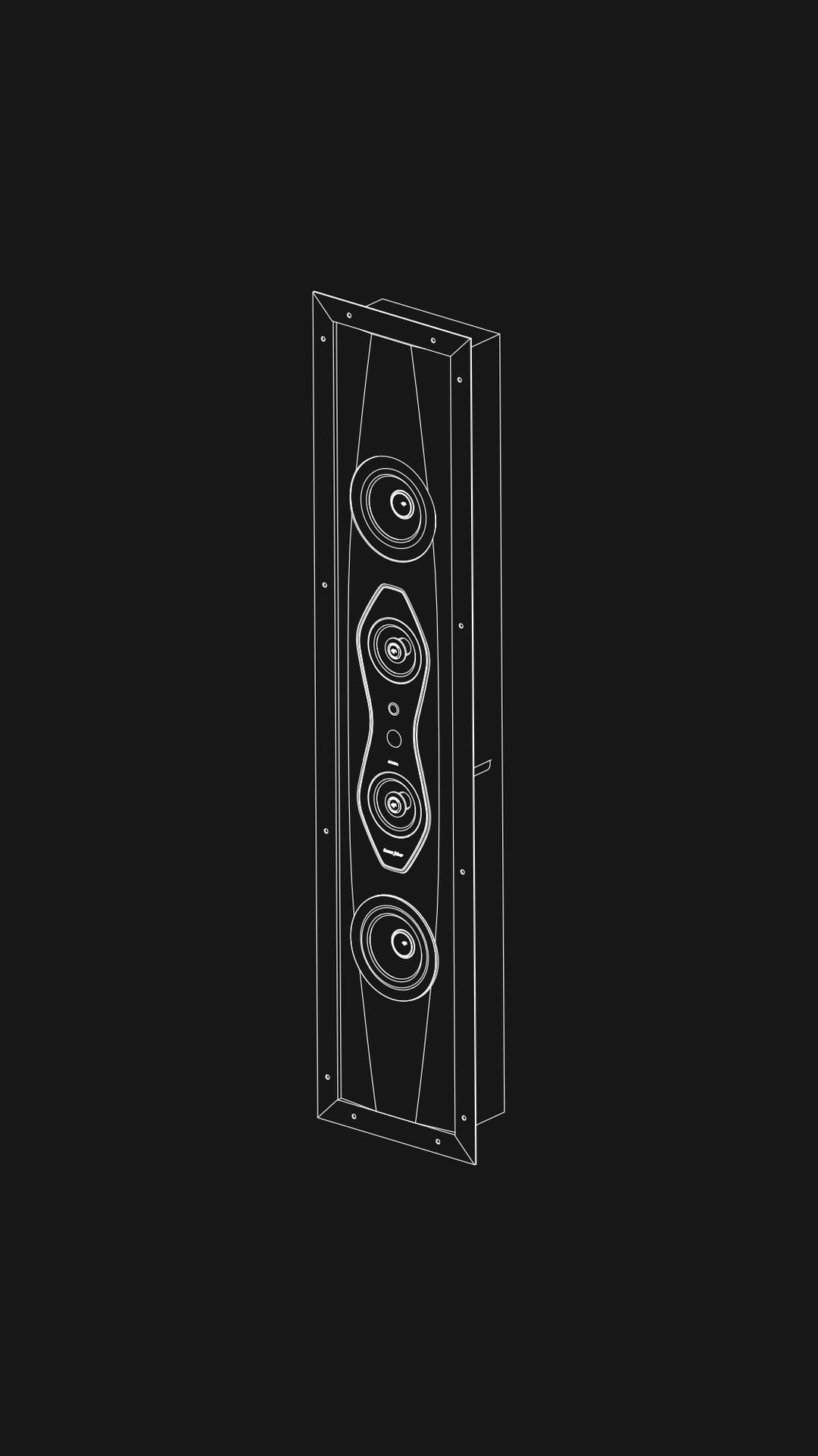 Black and white rendering of the Sonus faber Arena 30 4-way in-wall speaker, highlighting its distinctive Italian design.